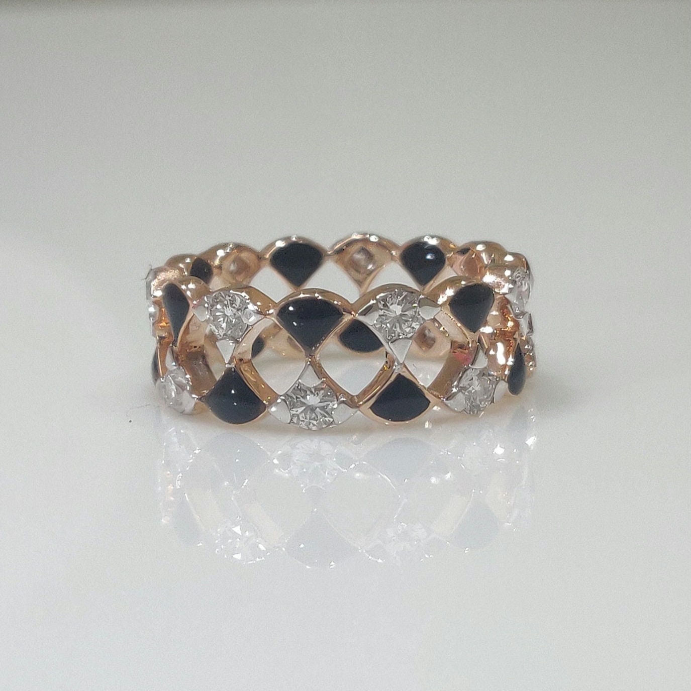 Lab Grown Diamond Wedding Band | 14K Gold & Black Ceramic Ring