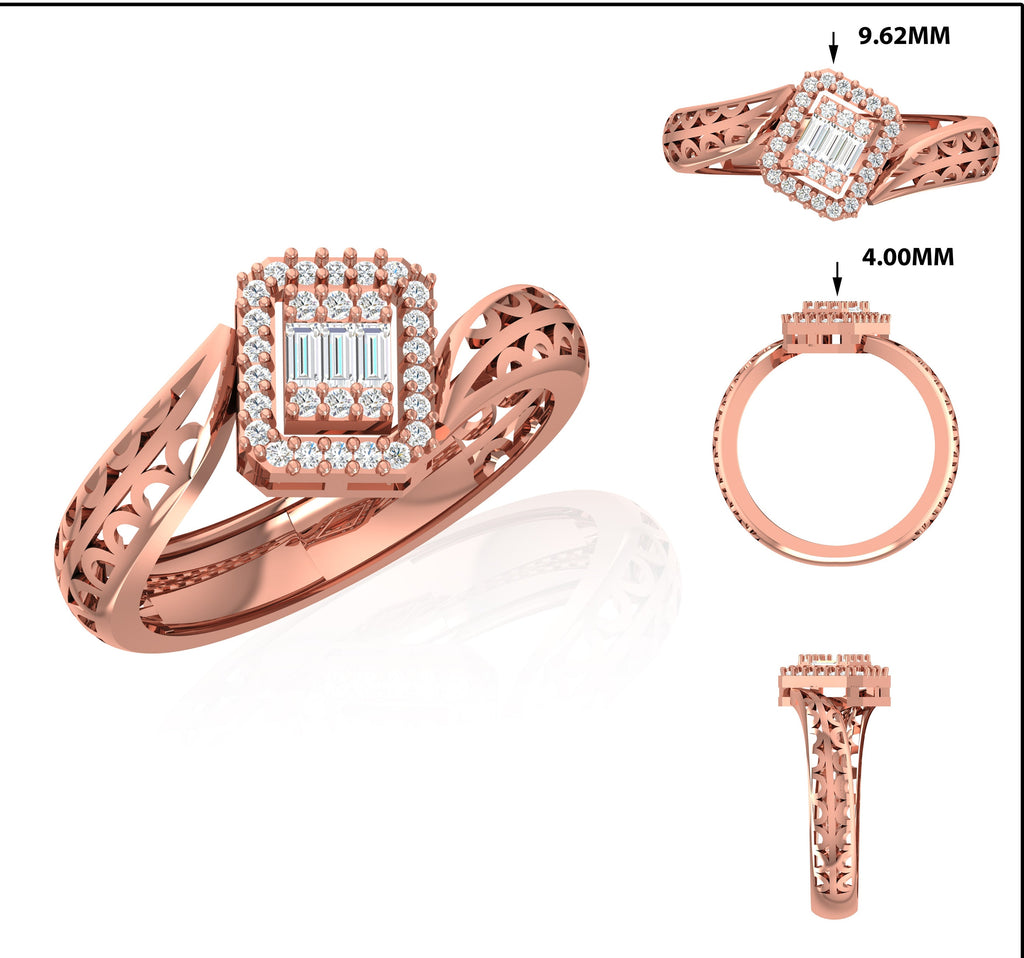 Baguette Lab Grown Diamond Ring | 14K Gold Bypass Shank