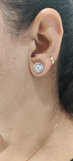 2.30Ct Lab Grown Diamond Halo Stud Earrings: 14K Gold Screwback