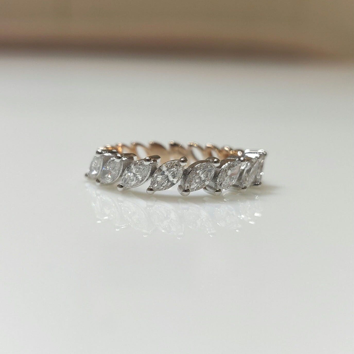 Lab Grown Marquise Diamond Ring | 14K Two Tone Gold Wedding Band