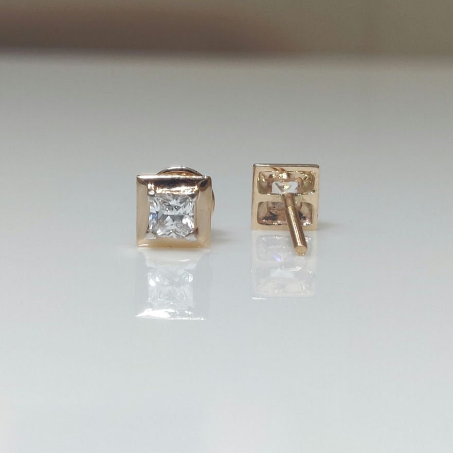 14K Gold Princess Cut Lab Grown Diamond Stud Earrings