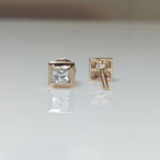 14K Gold Princess Cut Lab Grown Diamond Stud Earrings