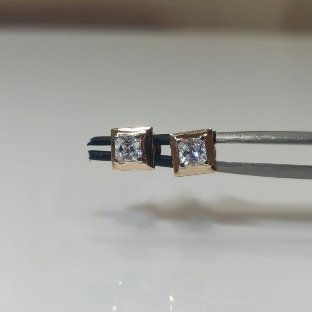 14K Gold Princess Cut Lab Grown Diamond Stud Earrings