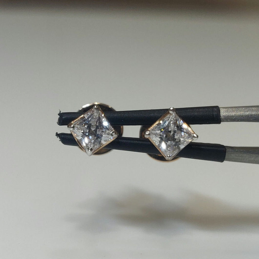 Princess Cut Lab Grown Diamond Stud Earrings | 14K Gold