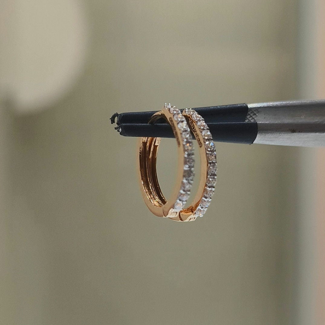 14K Gold Lab Grown Diamond Huggie Earrings | Sustainable Dangle Hoops