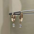 14K Gold Lab Grown Pear Diamond Huggie Earrings