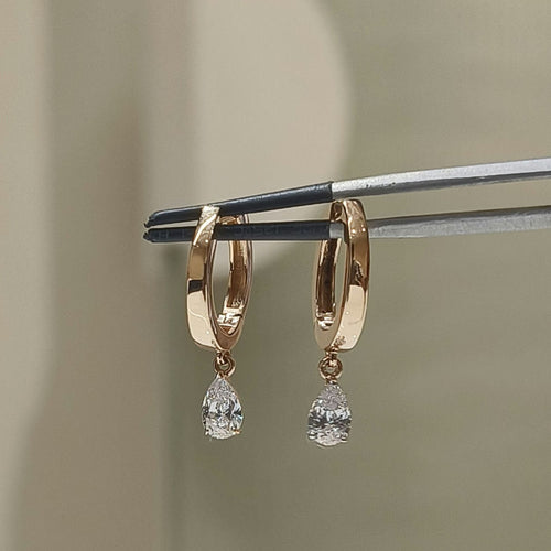14K Gold Lab Grown Pear Diamond Huggie Earrings