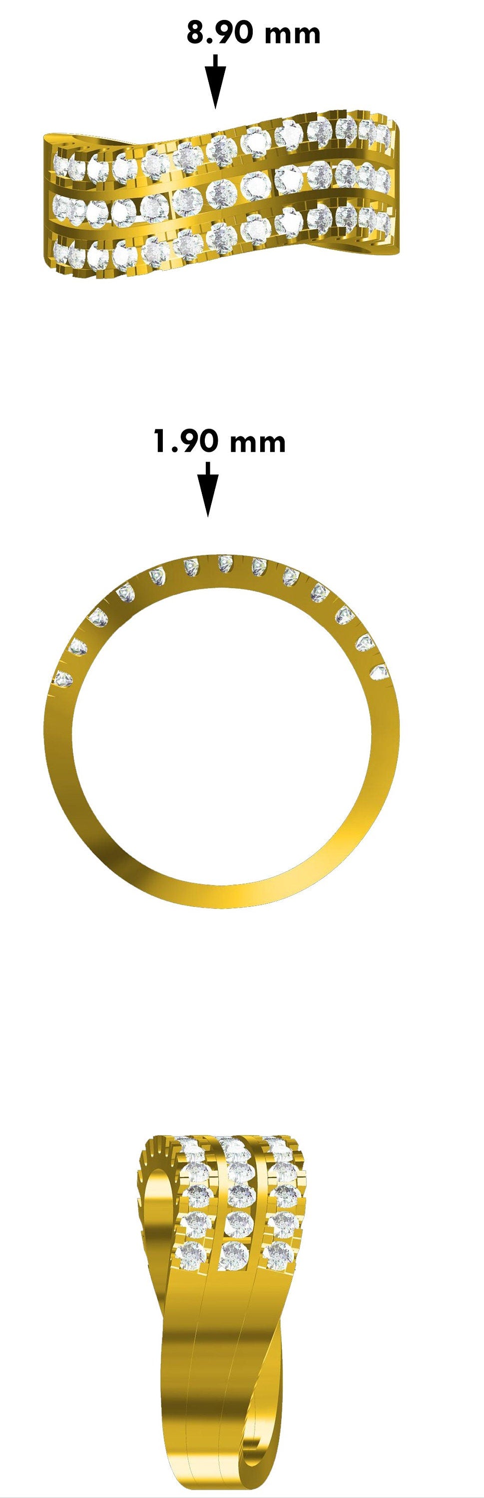 14K Gold Curved Lab Grown Diamond Wedding Band | Stackable Anniversary Ring