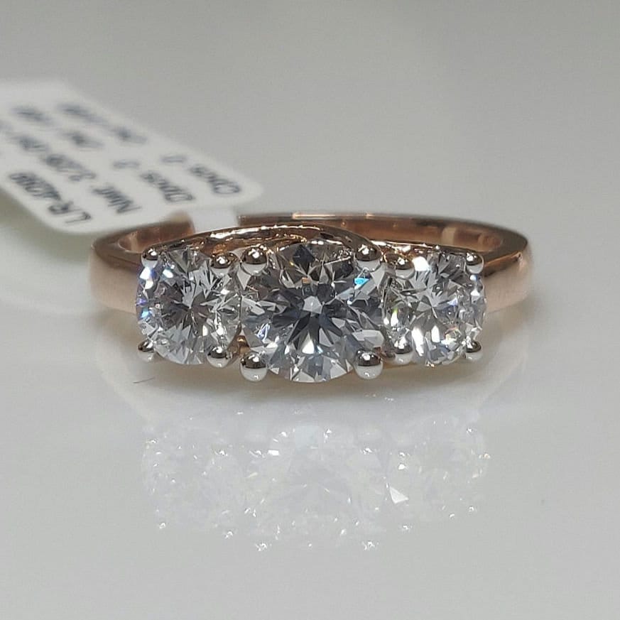 1.50Ct Three Stone Lab Grown Diamond Ring | 14K Gold Engagement Ring