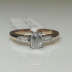 14K Gold Emerald Cut Lab Grown Diamond Ring | Three Stone Engagement Ring