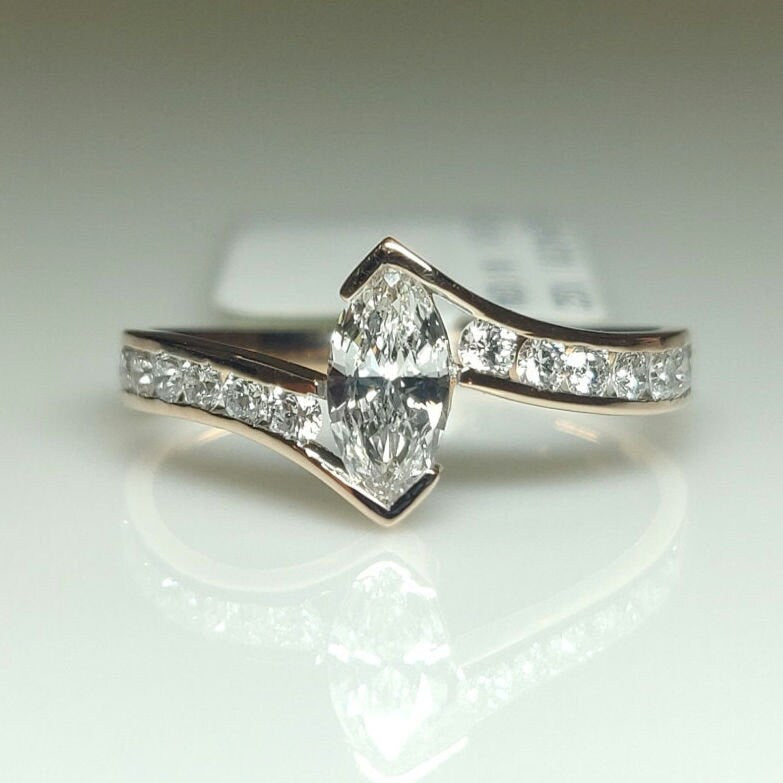 Marquise Lab Grown Diamond Engagement Ring | 14K Gold Bypass Shank