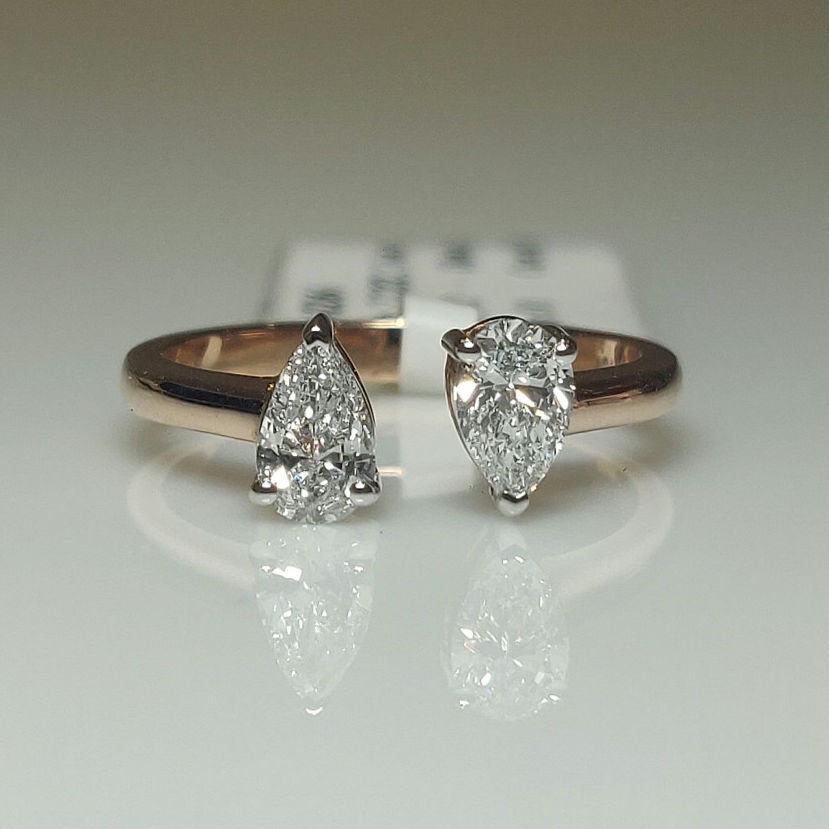 14k Gold Toi et Moi Ring | Pear Lab Grown Diamond Open Ring