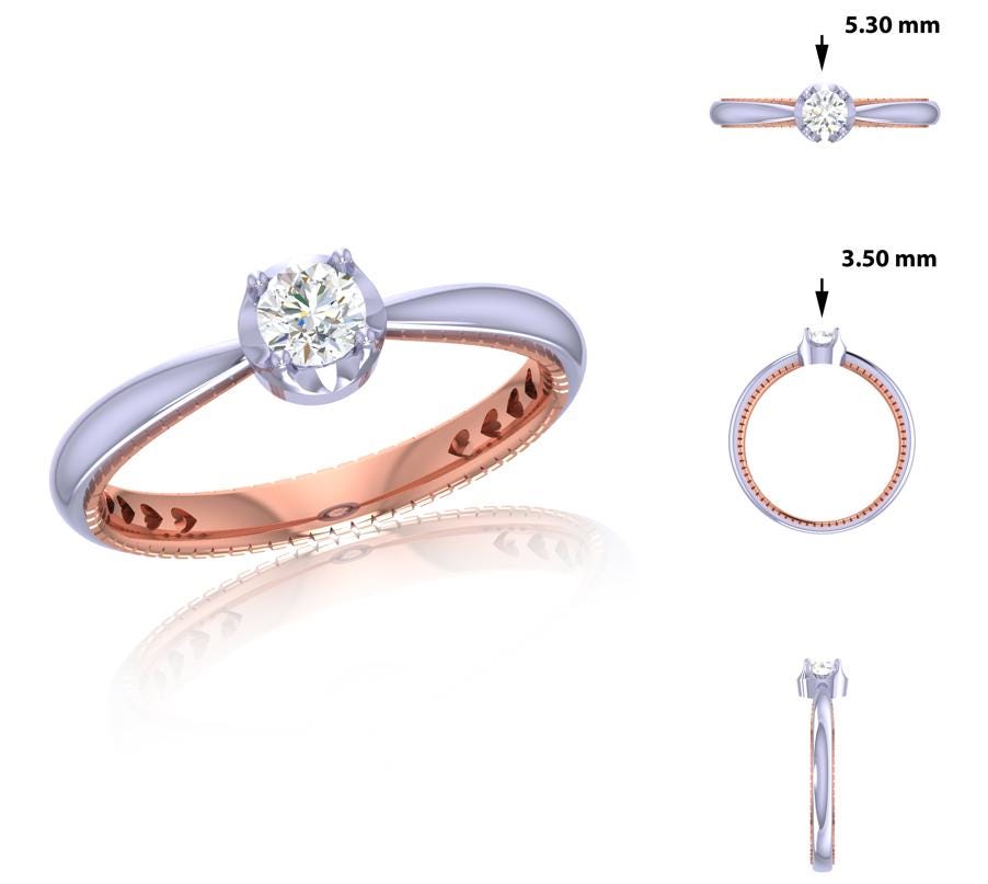 Two-Tone 14K Gold Lab Grown Diamond Engagement Ring | Unique Bridal Ring