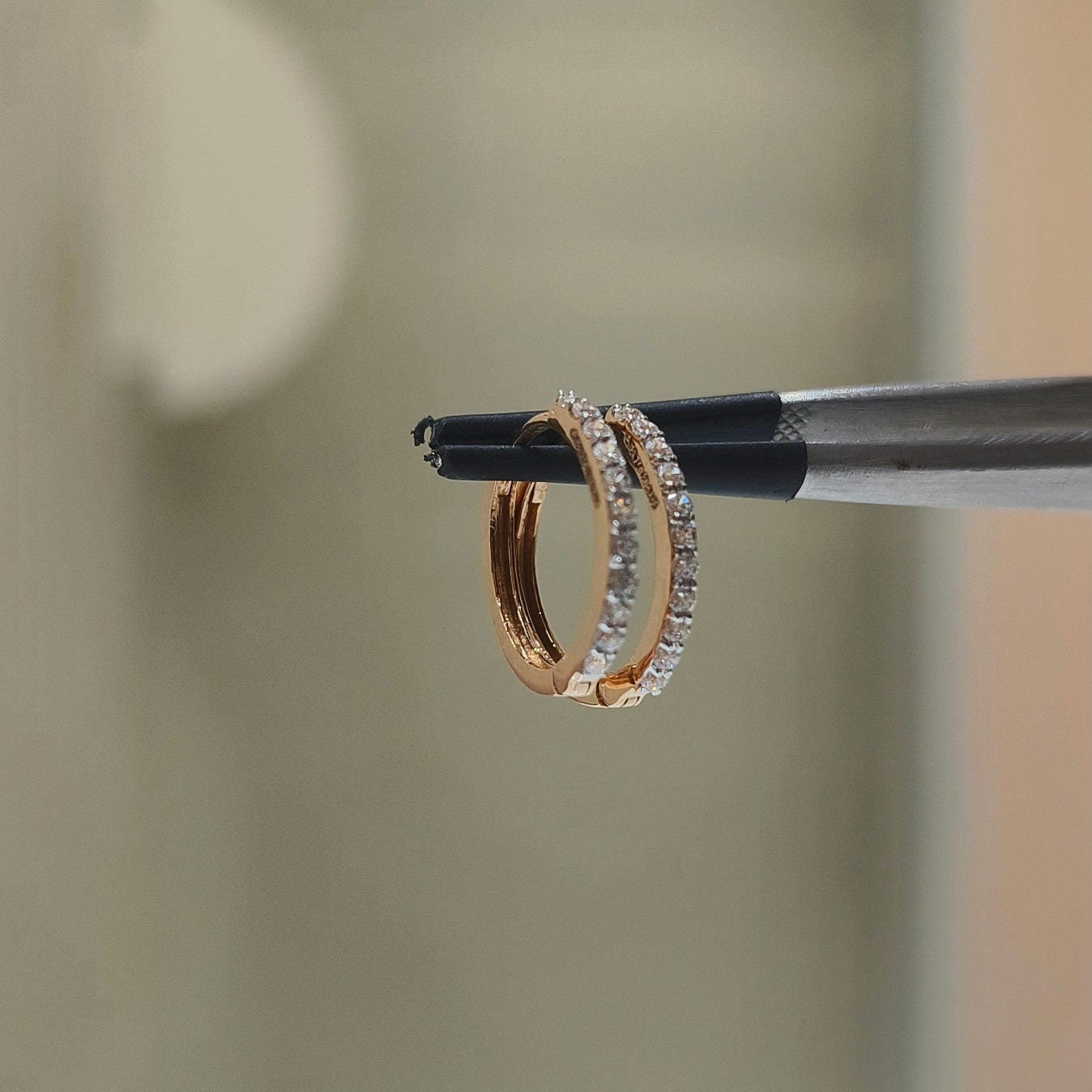 14K Gold Lab Grown Diamond Huggie Earrings | Sustainable Dangle Hoops
