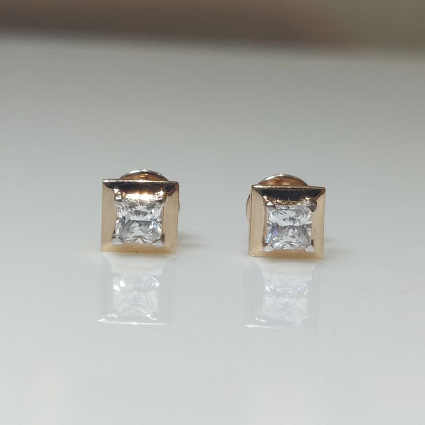 14K Gold Princess Cut Lab Grown Diamond Stud Earrings