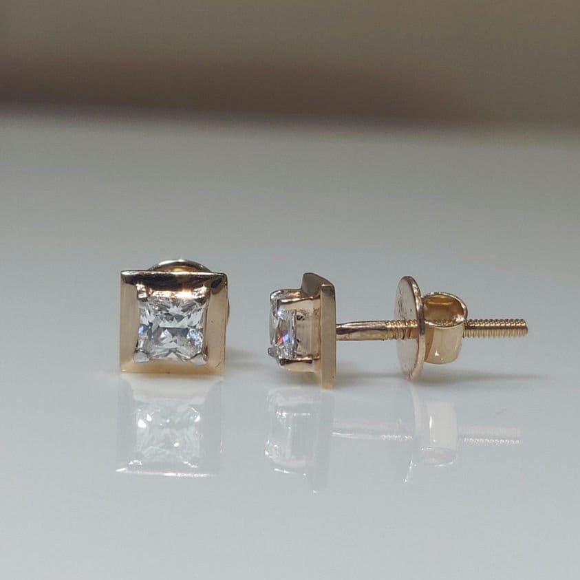 14K Gold Princess Cut Lab Grown Diamond Stud Earrings