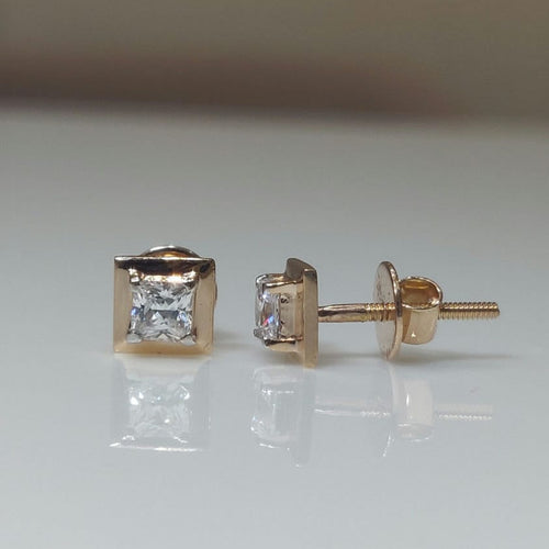 14K Gold Princess Cut Lab Grown Diamond Stud Earrings