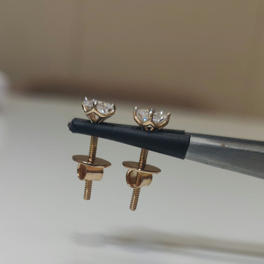 Princess Cut Lab Grown Diamond Stud Earrings | 14K Gold