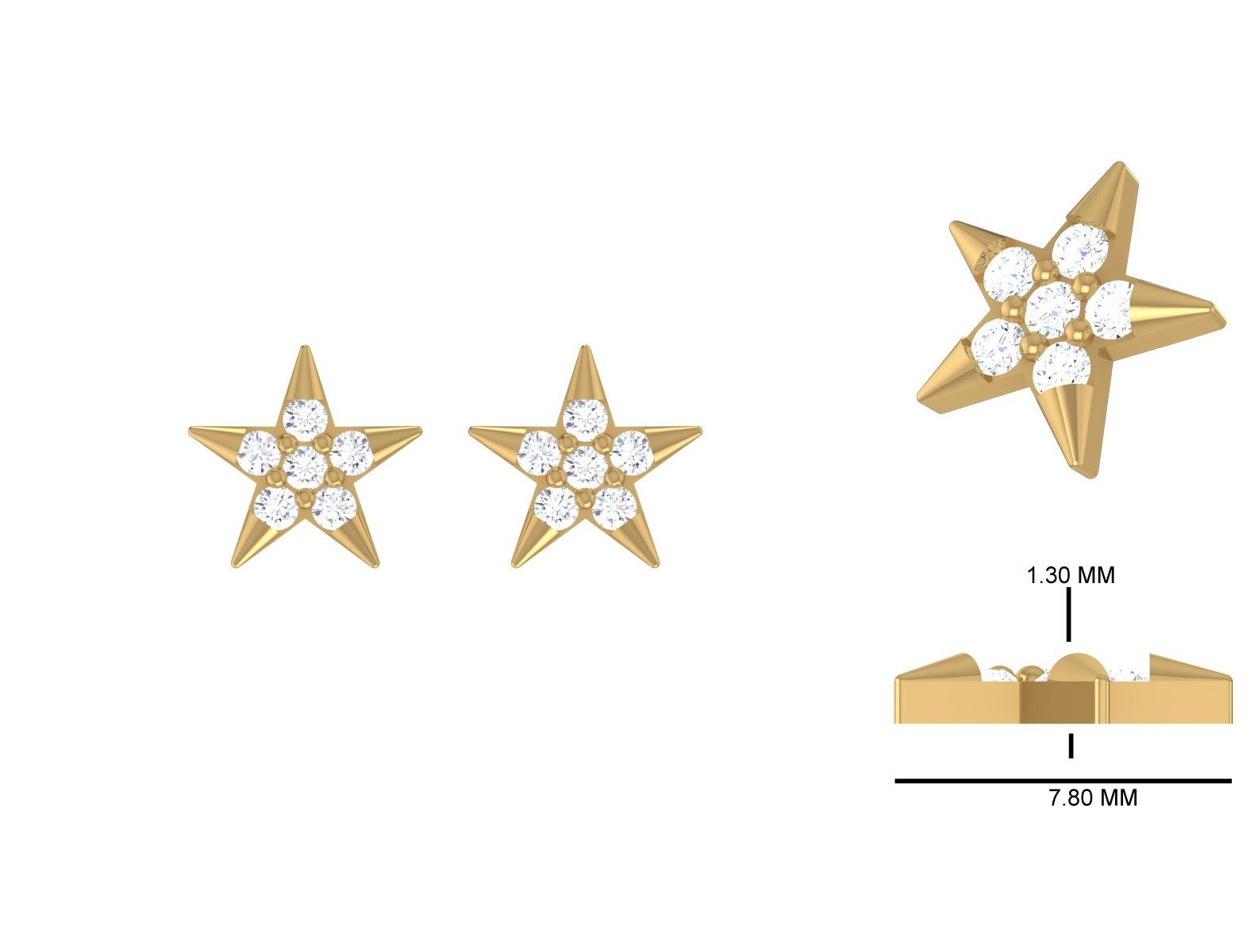 14K Gold Lab Grown Diamond Star Earrings: Celestial Studs