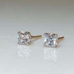 Princess Cut Lab Grown Diamond Stud Earrings | 14K Gold