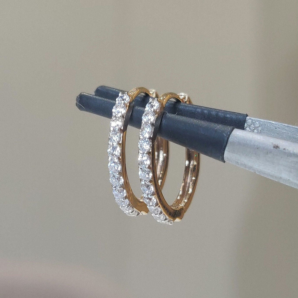 14K Gold Lab Grown Diamond Huggie Earrings | Sustainable Dangle Hoops