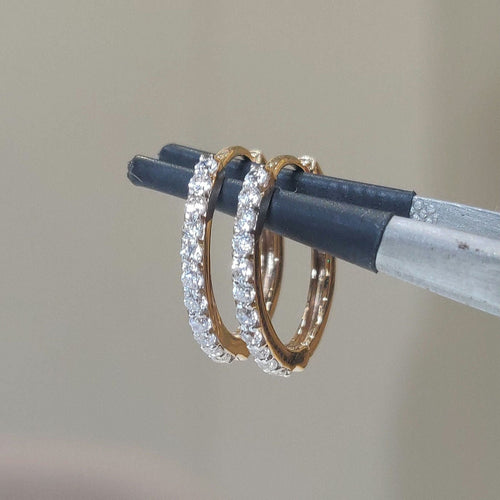 14K Gold Lab Grown Diamond Huggie Earrings | Sustainable Dangle Hoops