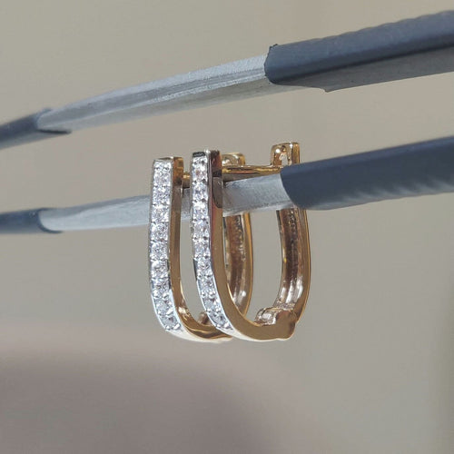 14K Gold Lab Grown Diamond Huggie Earrings | U-Shape Hoops