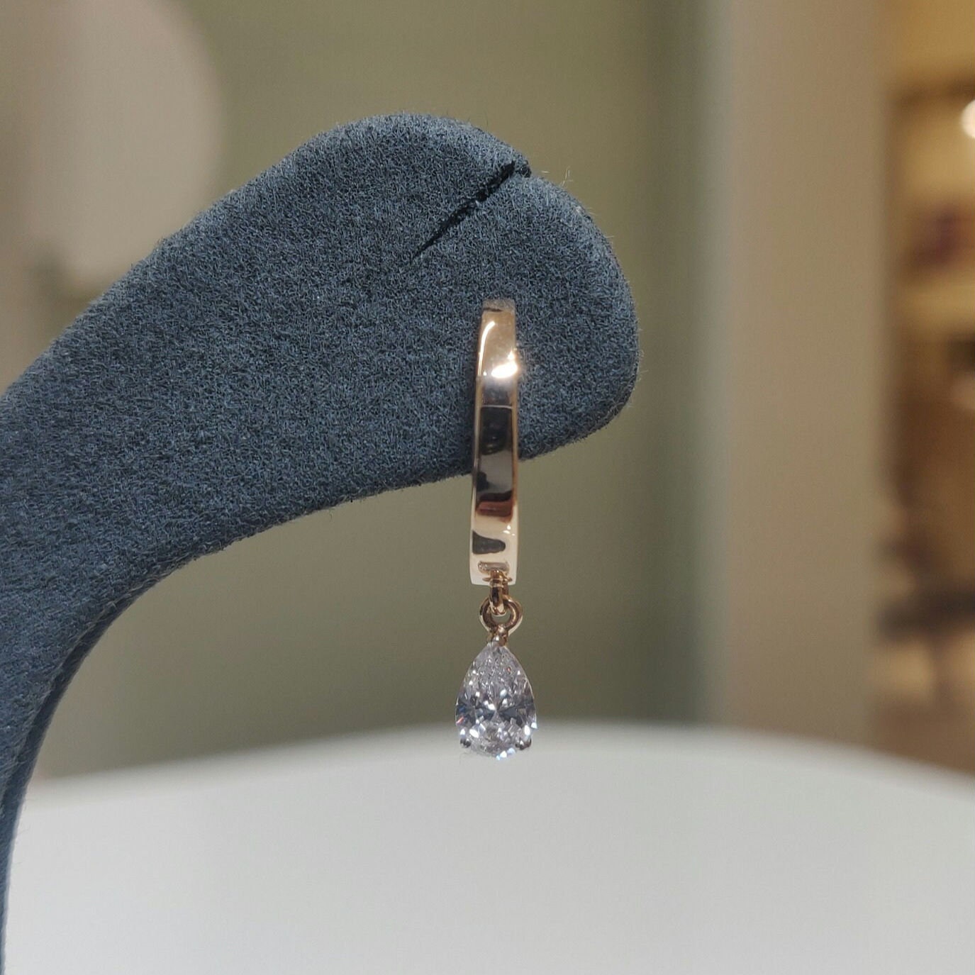 14K Gold Lab Grown Pear Diamond Huggie Earrings