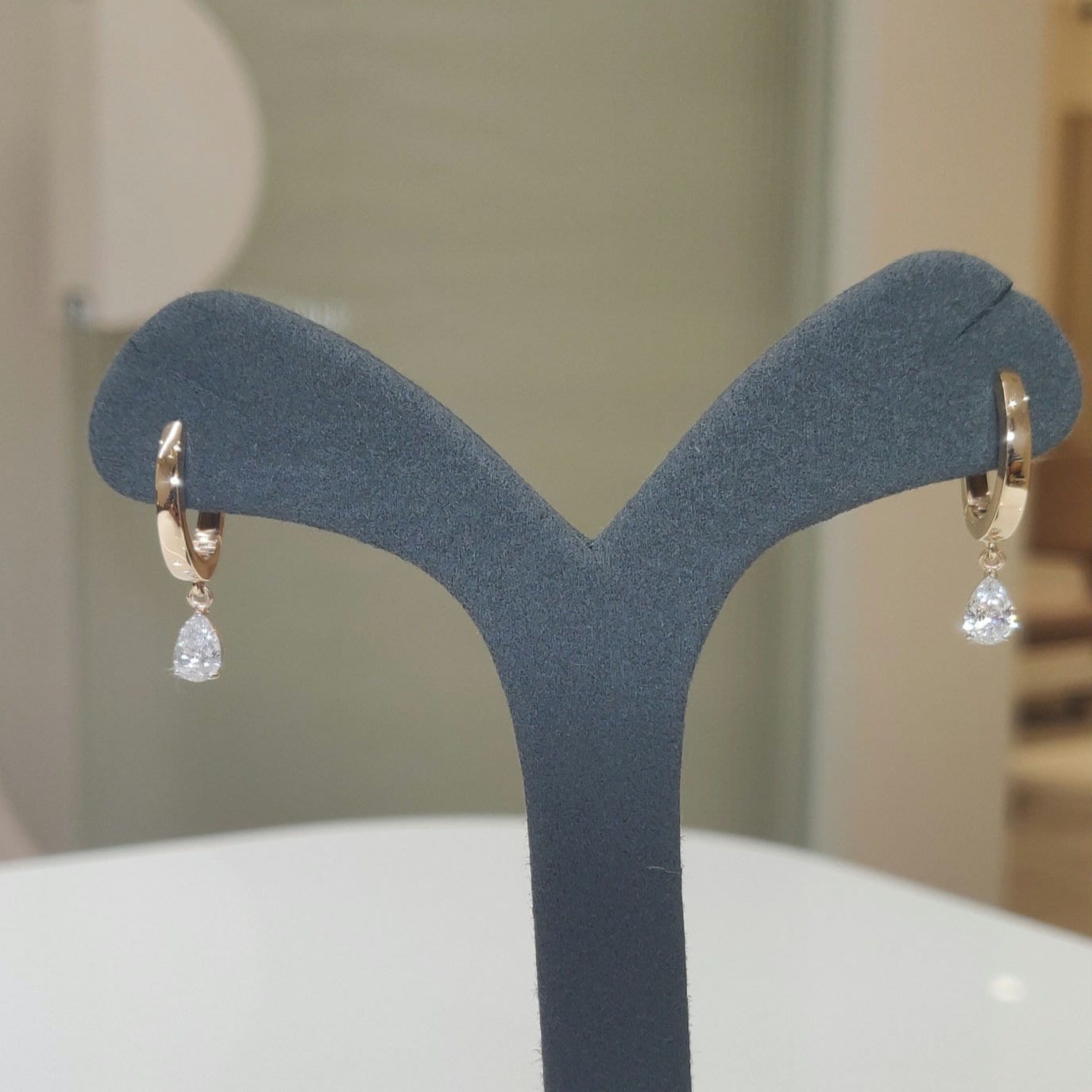 14K Gold Lab Grown Pear Diamond Huggie Earrings