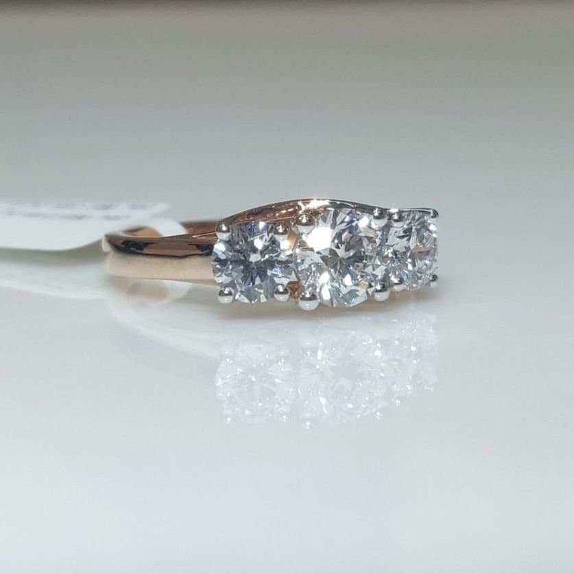 1.50Ct Three Stone Lab Grown Diamond Ring | 14K Gold Engagement Ring