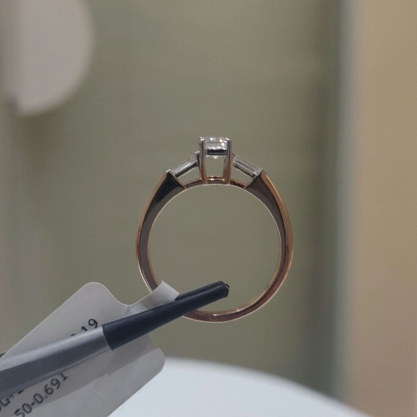 14K Gold Emerald Cut Lab Grown Diamond Ring | Three Stone Engagement Ring