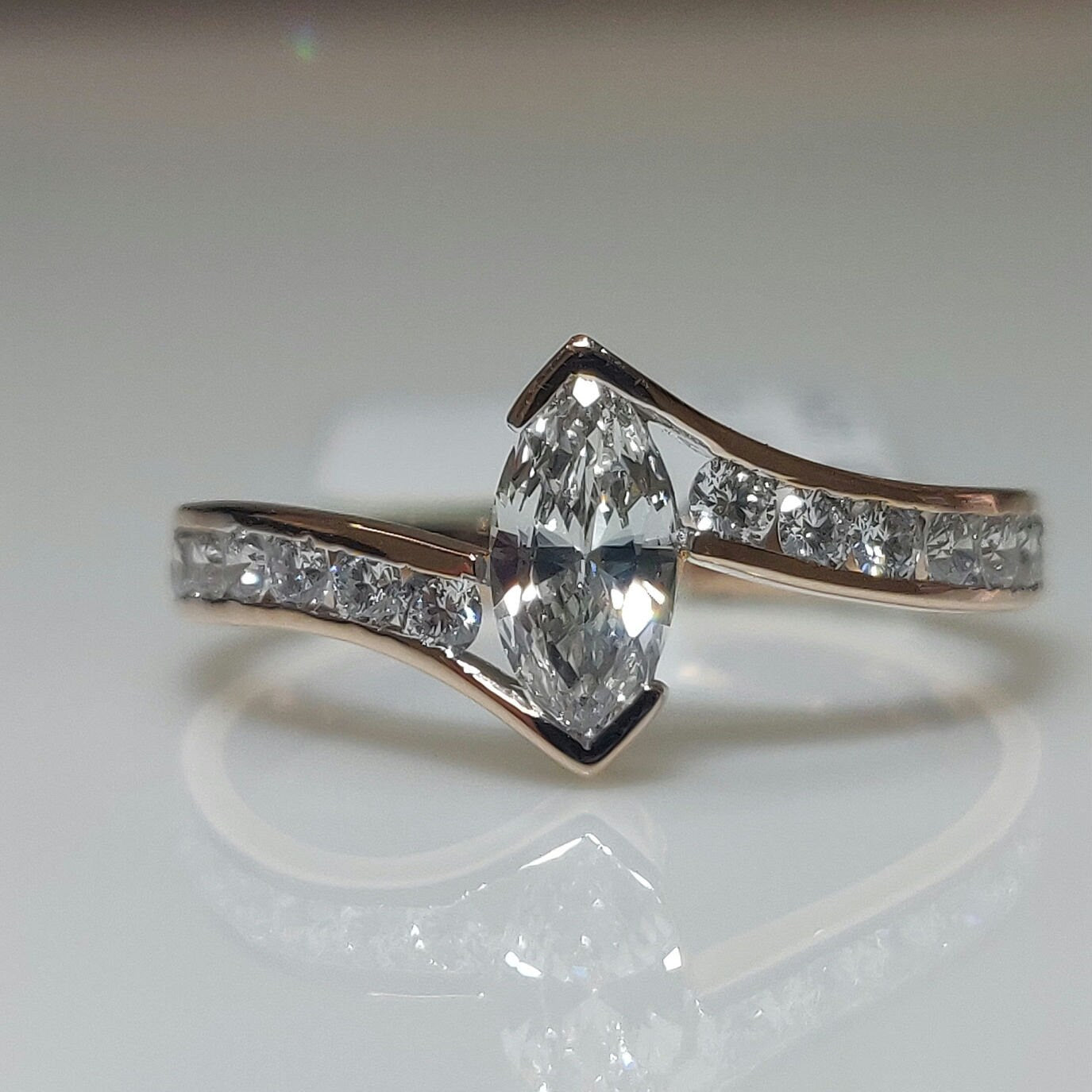 Marquise Lab Grown Diamond Engagement Ring | 14K Gold Bypass Shank