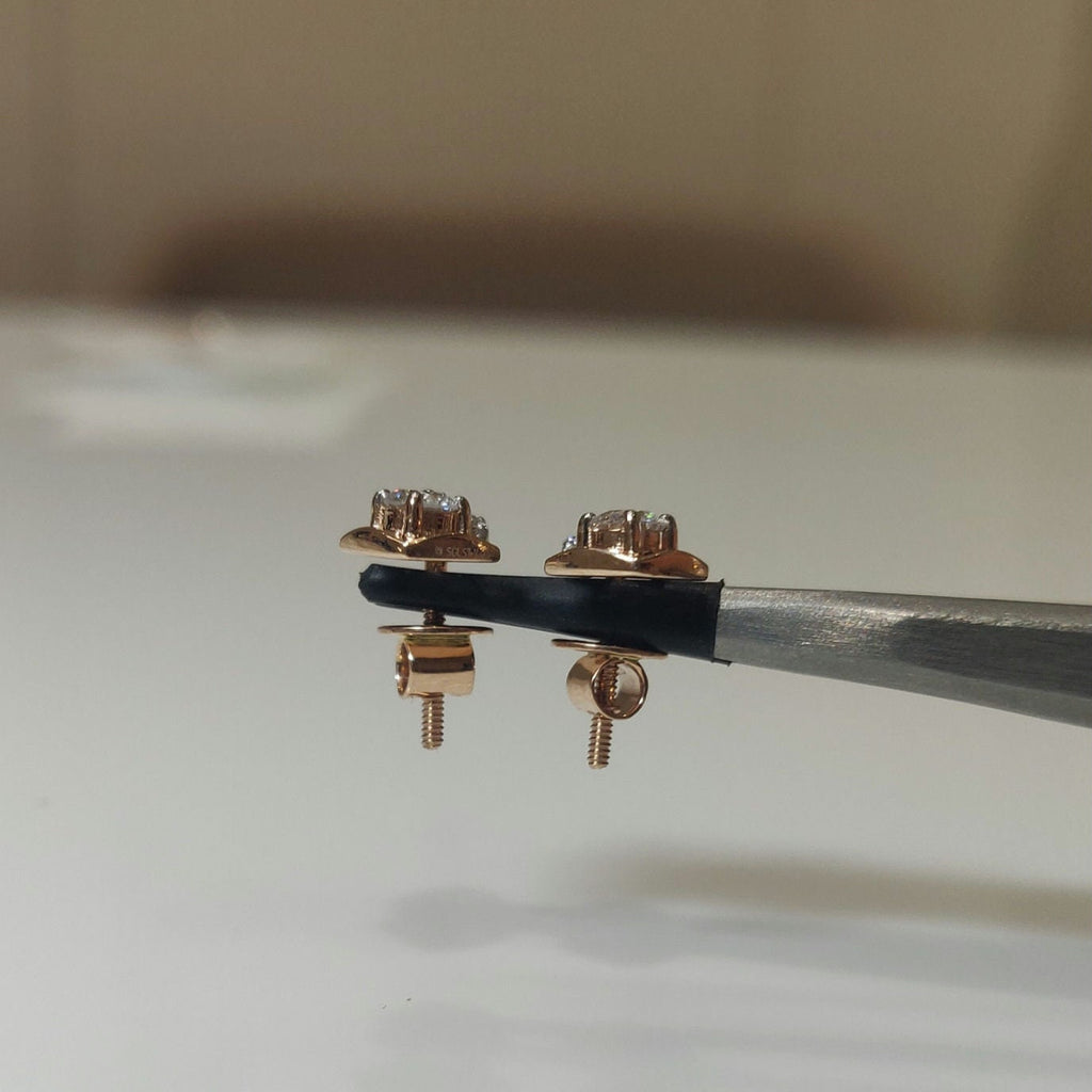 14K Gold Lab Grown Diamond Stud Earrings | Handmade Screwback Jewelry