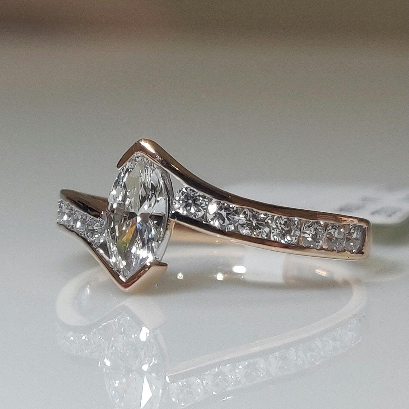 Marquise Lab Grown Diamond Engagement Ring | 14K Gold Bypass Shank