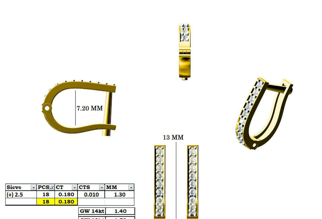 14K Gold Lab Grown Diamond Huggie Earrings | U-Shape Hoops