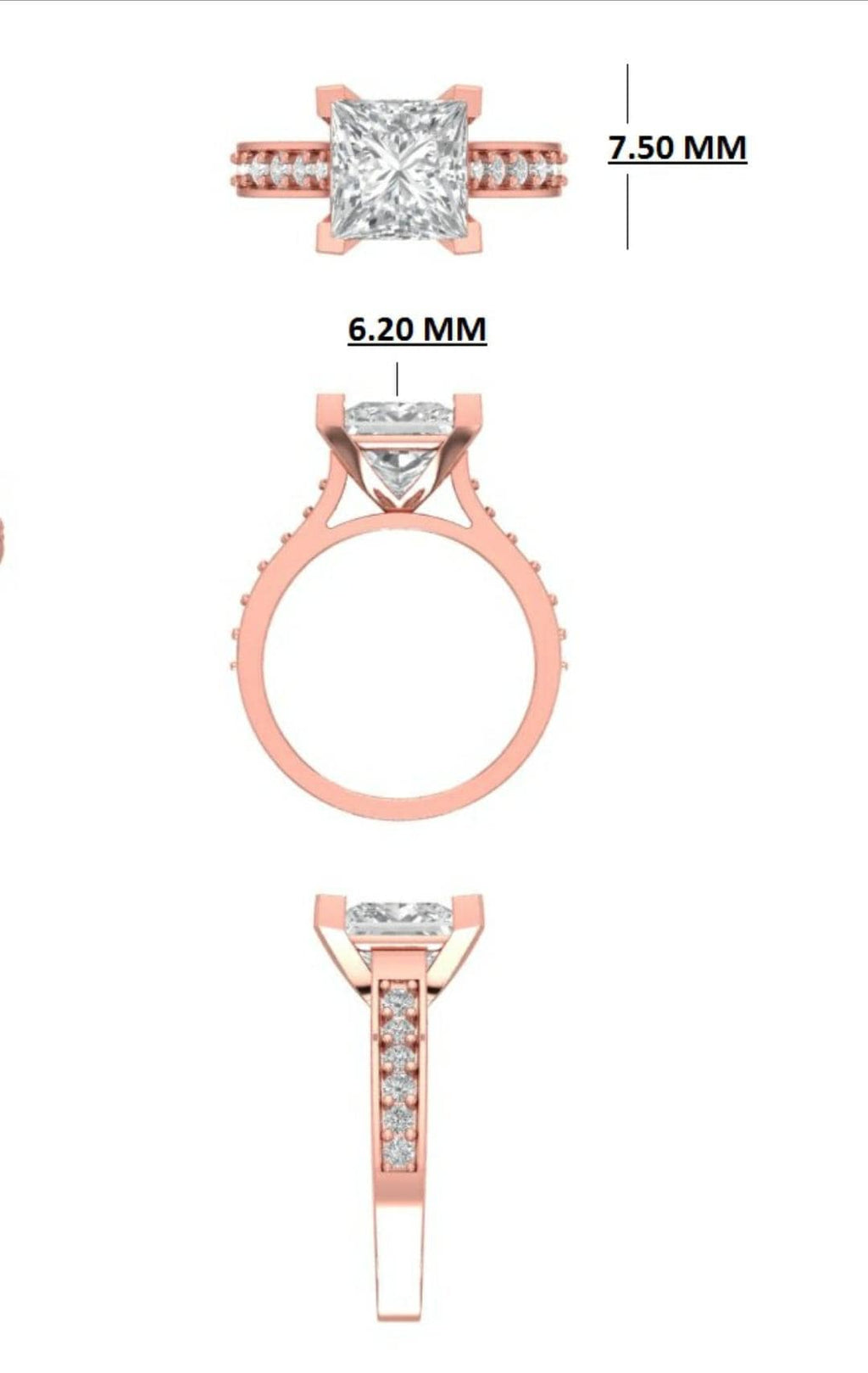 Princess Cut 2.20ct Lab Grown Diamond Ring | 14K Gold Engagement Ring