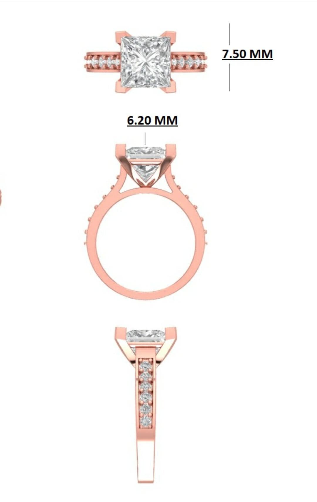 Princess Cut 2.20ct Lab Grown Diamond Ring | 14K Gold Engagement Ring