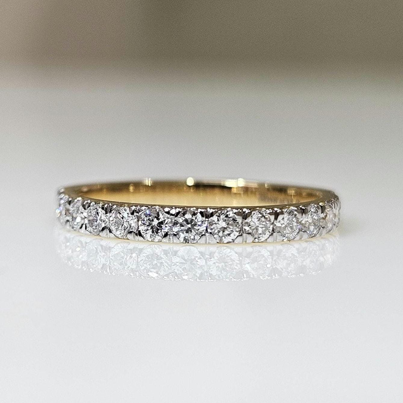 Lab Grown Diamond 14K Gold Wedding Band | Half Eternity Stacking Ring