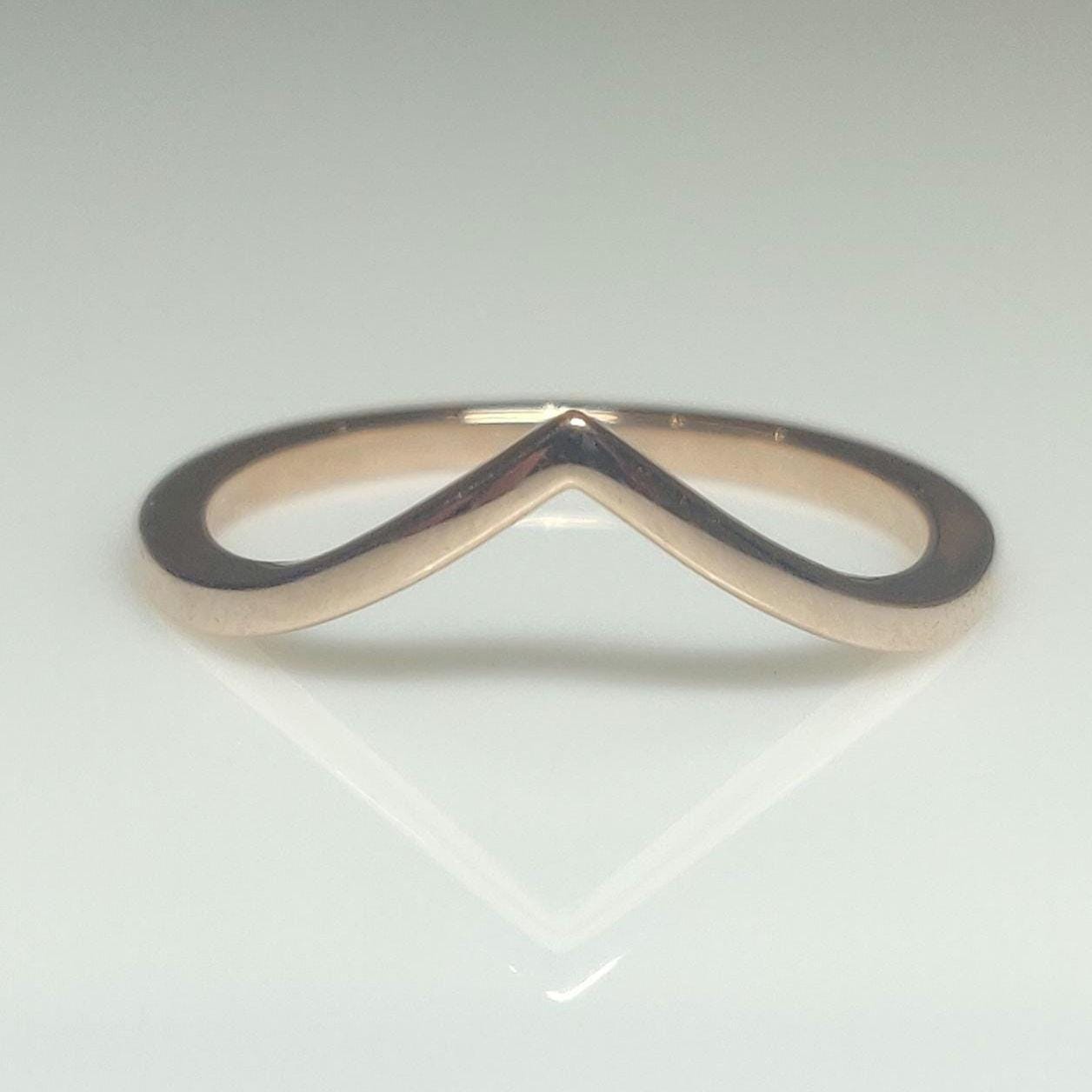 14K Solid Gold V-Shape Ring: Dainty Minimalist Wedding Band