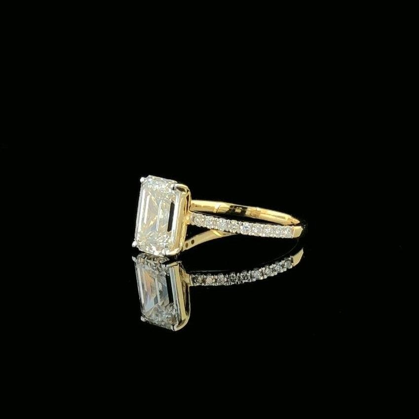 Emerald Cut 2.00 CT Lab Grown Diamond Ring: 14K Gold IGI Certified