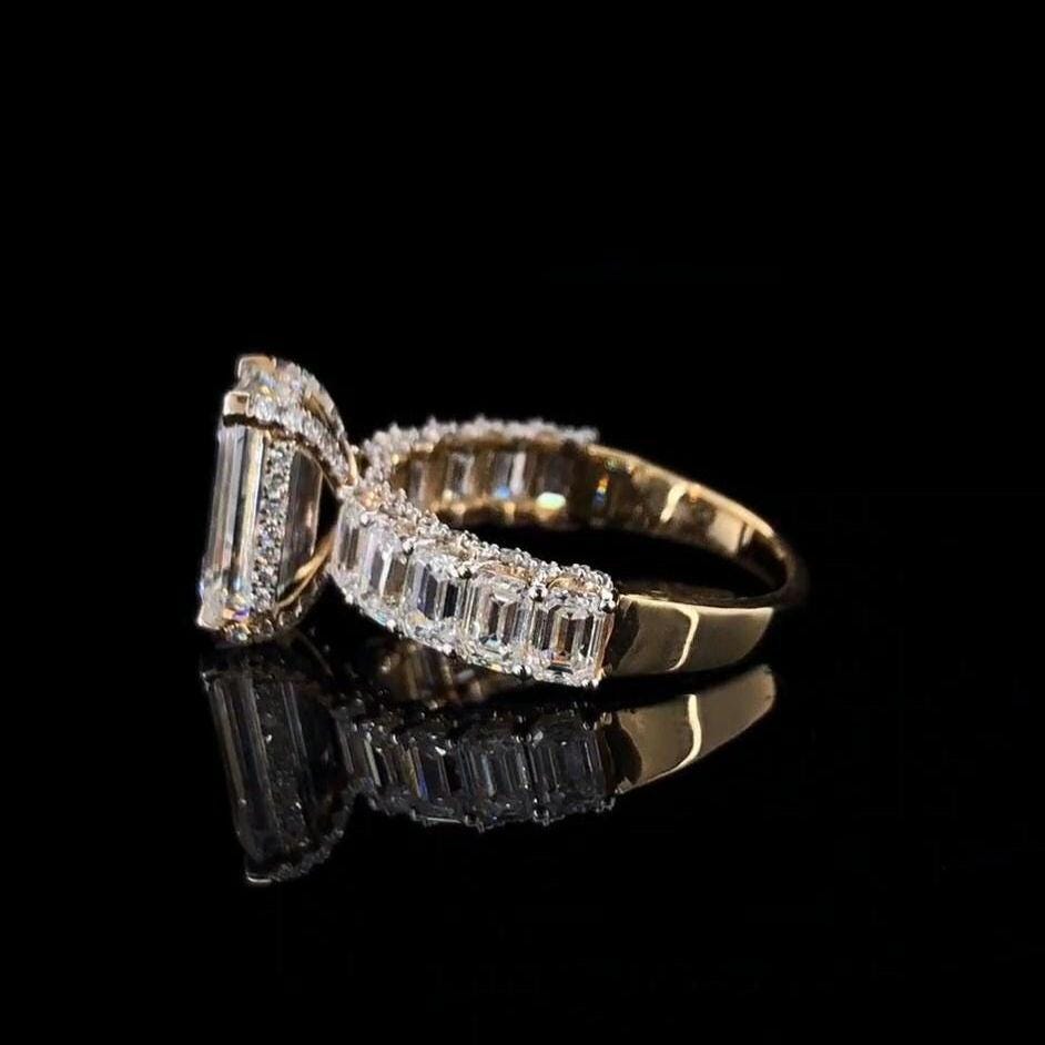 Emerald Cut Lab Grown Diamond Engagement Ring | 14K Gold Hidden Halo