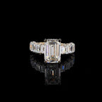 Emerald Cut Lab Grown Diamond Engagement Ring | 14K Gold Hidden Halo