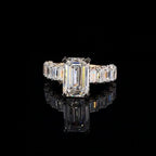 Emerald Cut Lab Grown Diamond Engagement Ring | 14K Gold Hidden Halo