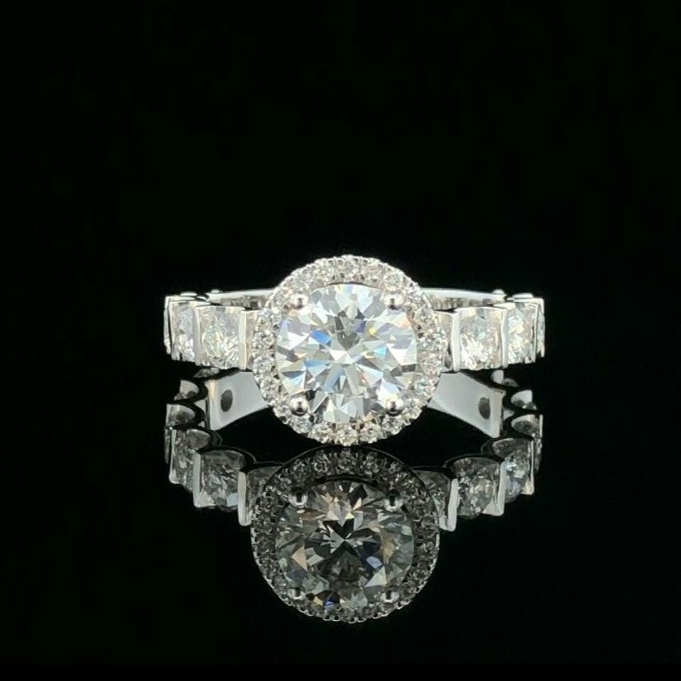 Lab Grown Diamond Halo Engagement Ring: 2.85Ct, 14K Solid Gold, SGL Certified