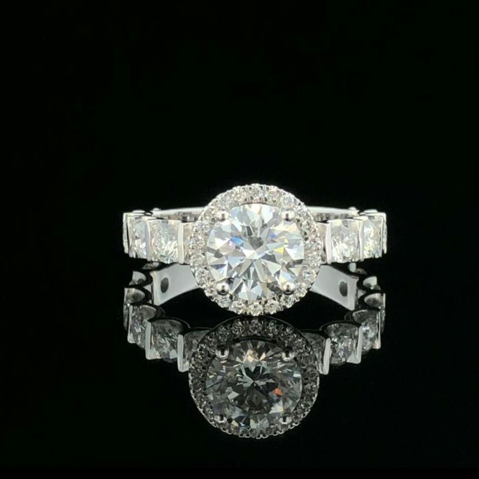 Lab Grown Diamond Halo Engagement Ring: 2.85Ct, 14K Solid Gold, SGL Certified