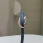 14K Two Tone Gold Lab Grown Diamond Hoop Earrings: Matte U-Shape Huggies