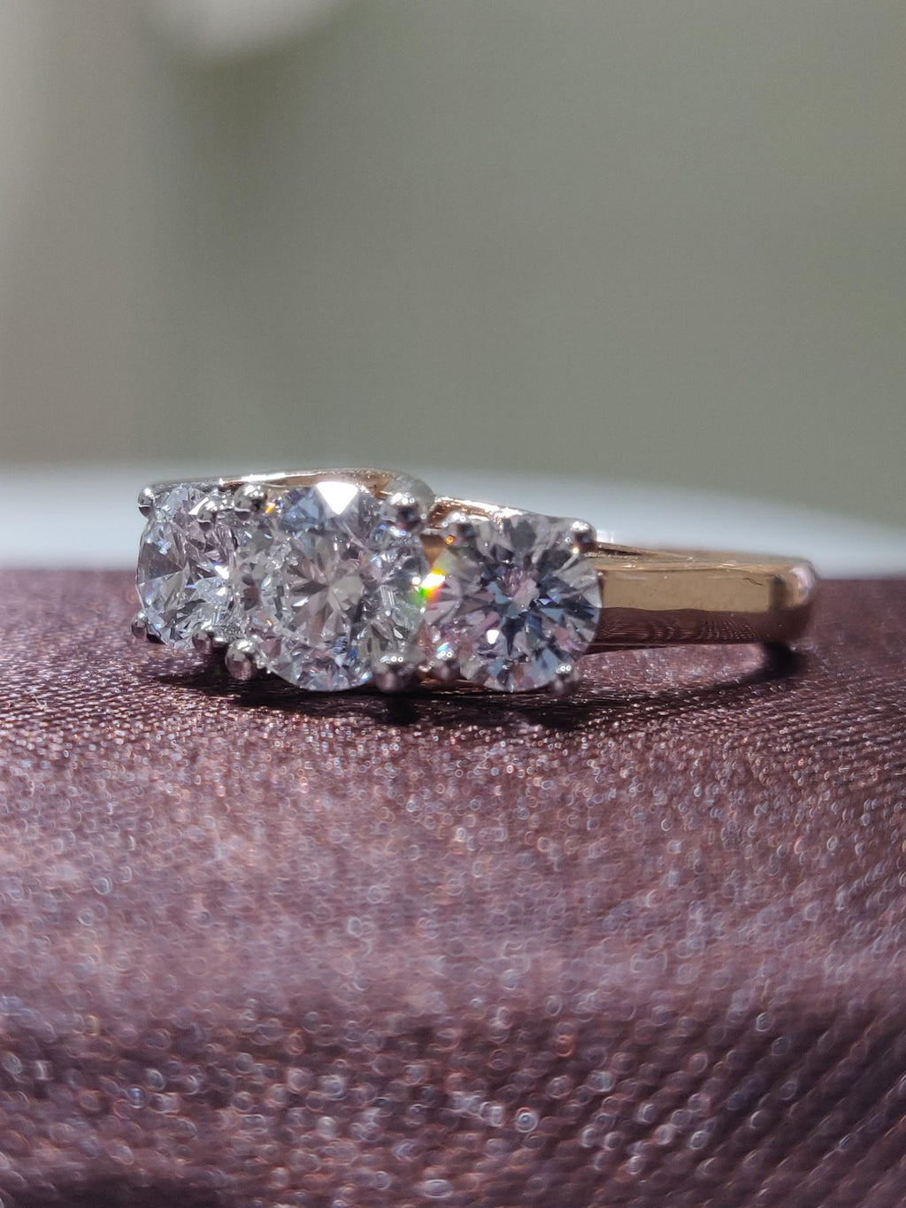 1.50Ct Three Stone Lab Grown Diamond Ring | 14K Gold Engagement Ring