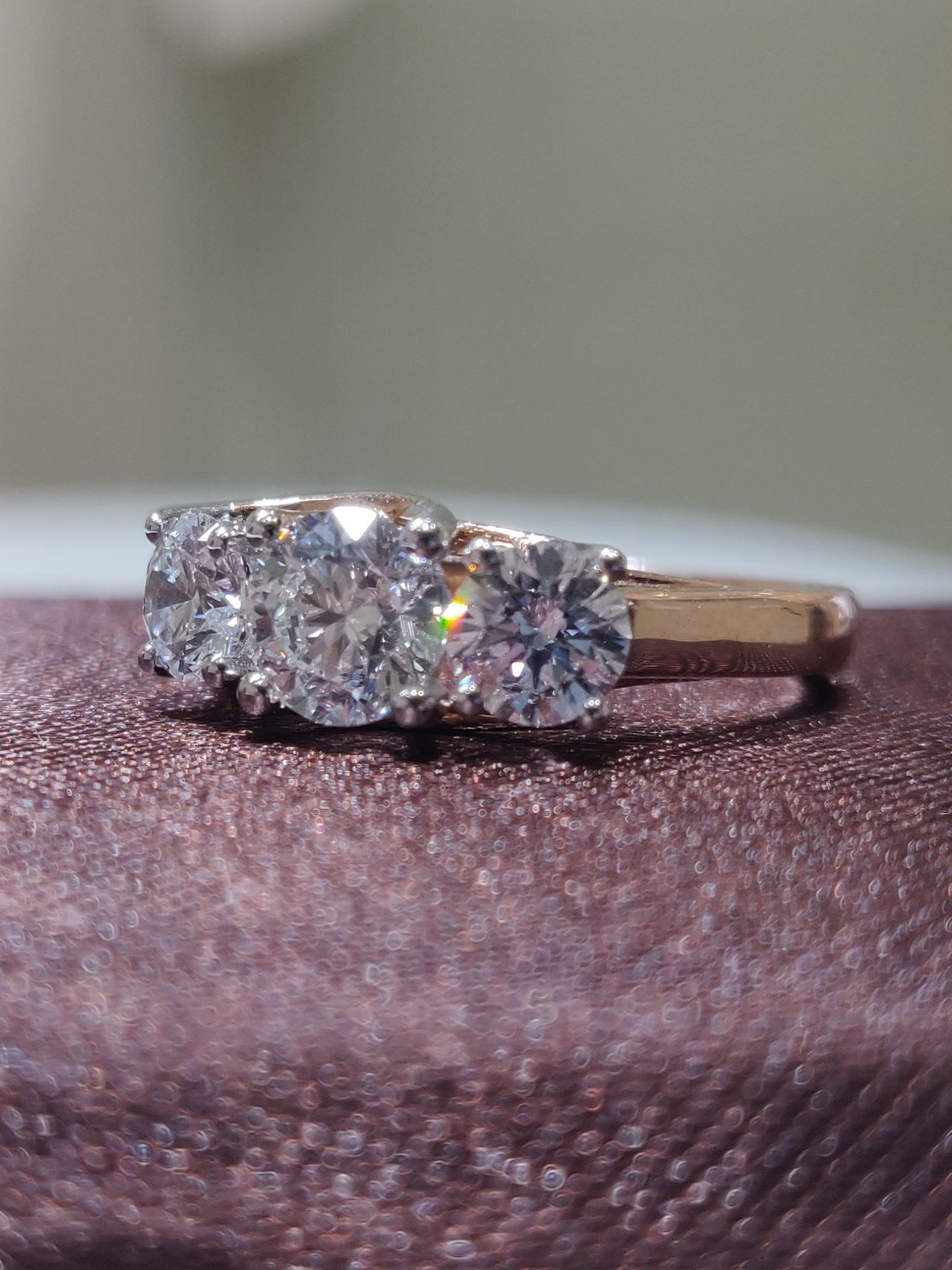 1.50Ct Three Stone Lab Grown Diamond Ring | 14K Gold Engagement Ring