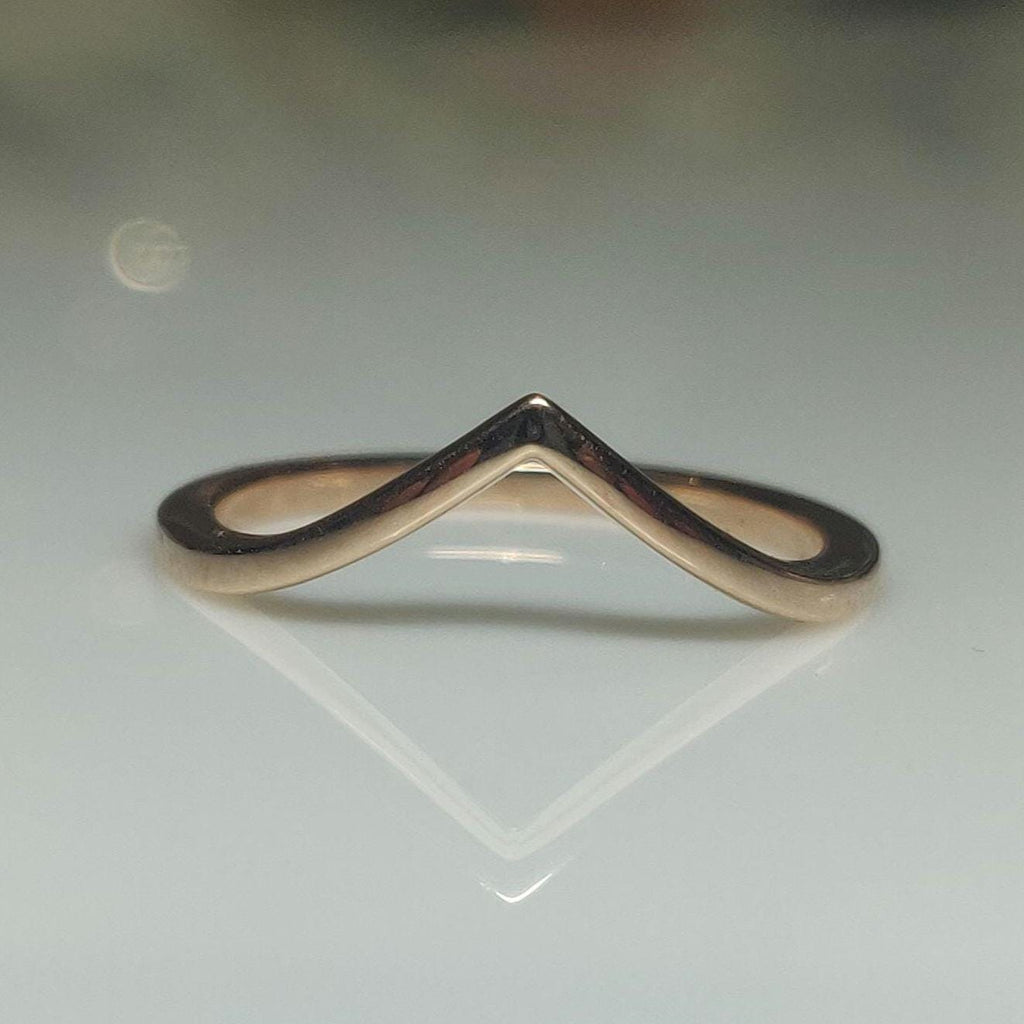 14K Solid Gold V-Shape Ring: Dainty Minimalist Wedding Band