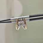 14K Two Tone Gold Lab Grown Diamond Hoop Earrings: Matte U-Shape Huggies